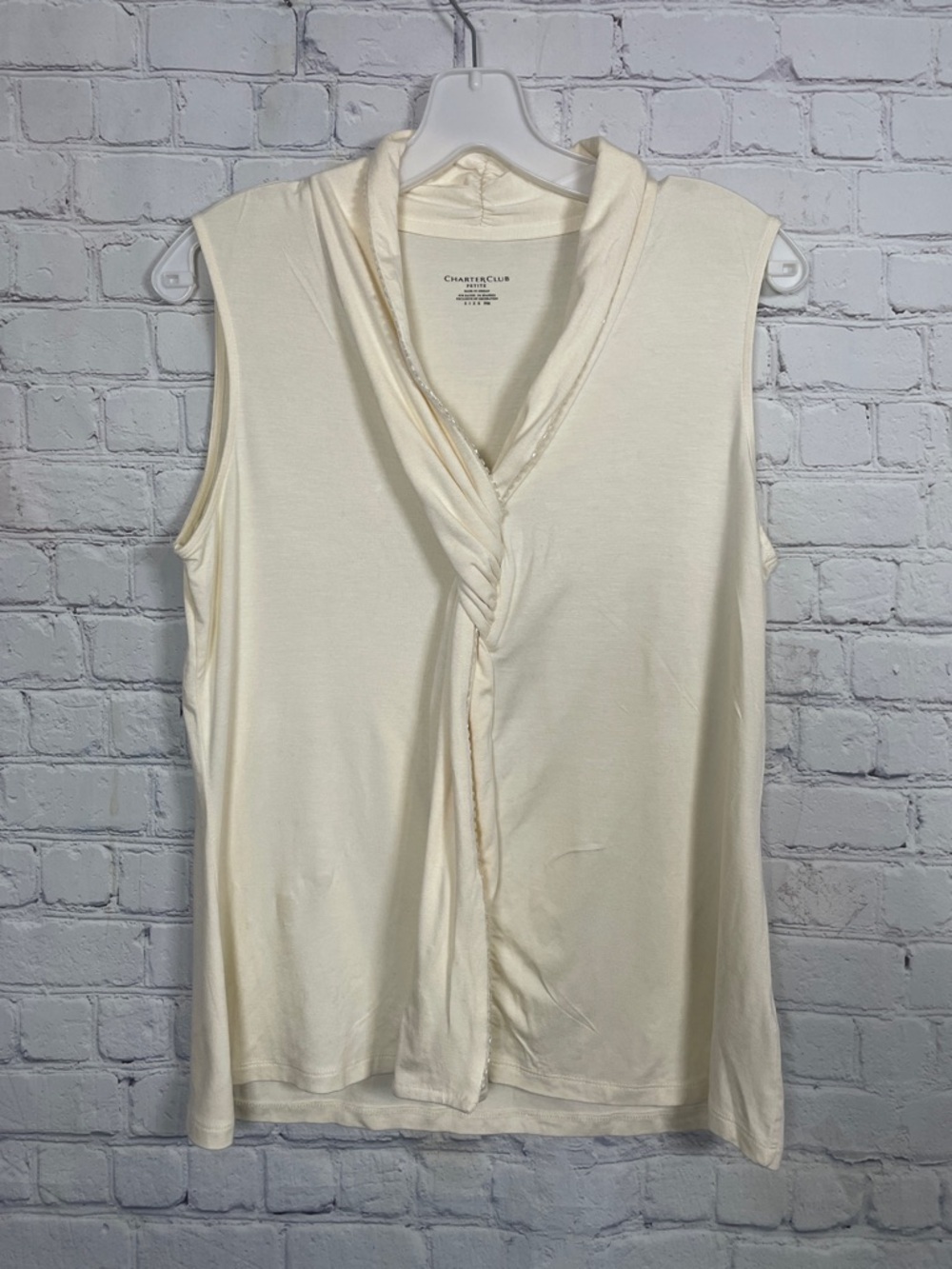 Charter Club Ivory Sleeveless Knot-Front Casual Camisole Career Work Top P/M